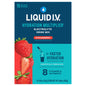 Liquid I.V. Hydration Multiplier electrolyte drink mix in strawberry flavor, in a clear packet with red and white branding.