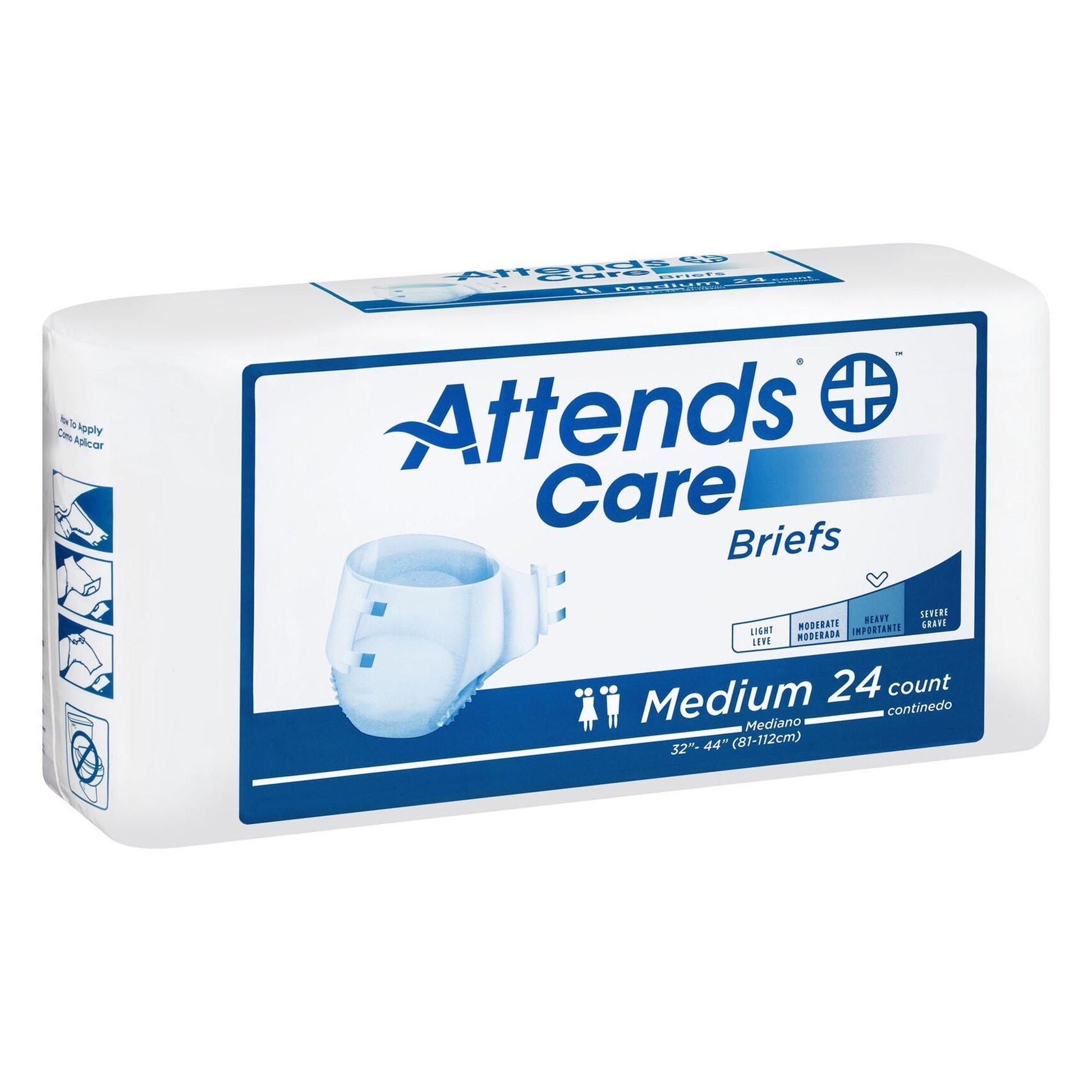Unisex Attends Care incontinence brief with moderate absorbency, medium size, designed for comfortable wear and discreet protection.