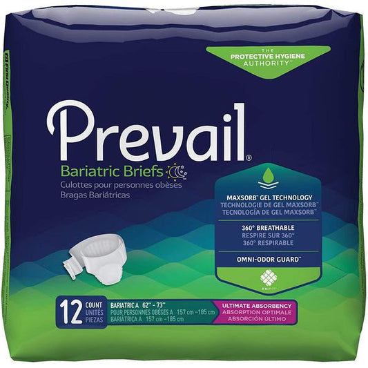 Unisex adult incontinence briefs by Prevail First Quality, 12-pack, shown as comfortable unisex incontinence underwear.