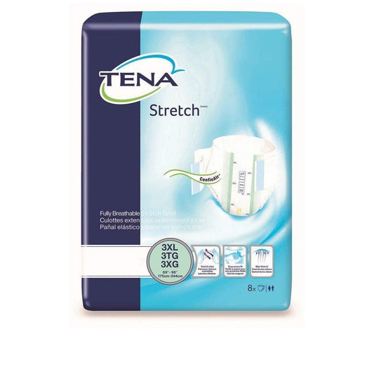 Green Tena 3XL Stretch Bariatric Adult Incontinence Brief designed for heavy absorption, featuring a secure fit and comfortable waistband.