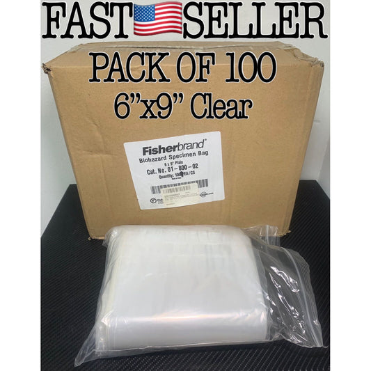 Set of 100 clear biohazard specimen transport bags with ziplock closure and document pouch, designed for bicycle transport of medical samples.