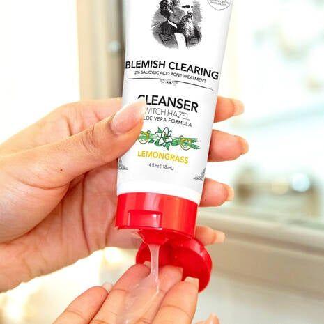Thayers Blemish Clearing Cleanser with Lemon and Witch Hazel in a 4 oz bottle, designed to help clear blemishes and detoxify skin.