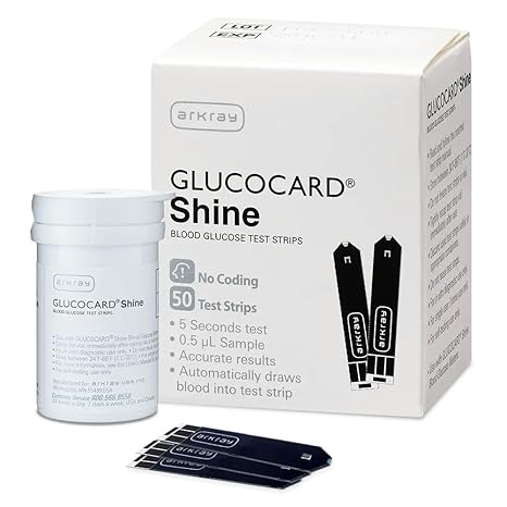 Pasteur Pharmacy GlucoCard Shine Prepack blood glucose meter with testing strips and lancing device for blood sugar monitoring.