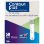 Contour Plus Blue Blood Glucose Test Strips by Pasteur Pharmacy, showing unopened test strip packaging for blood sugar monitoring.