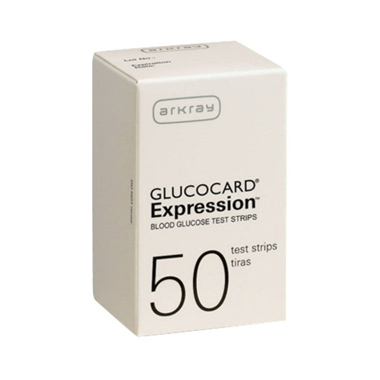 Glucocard blood glucose test strips for Arkray Expression blood monitor, used for accurate blood sugar level testing.