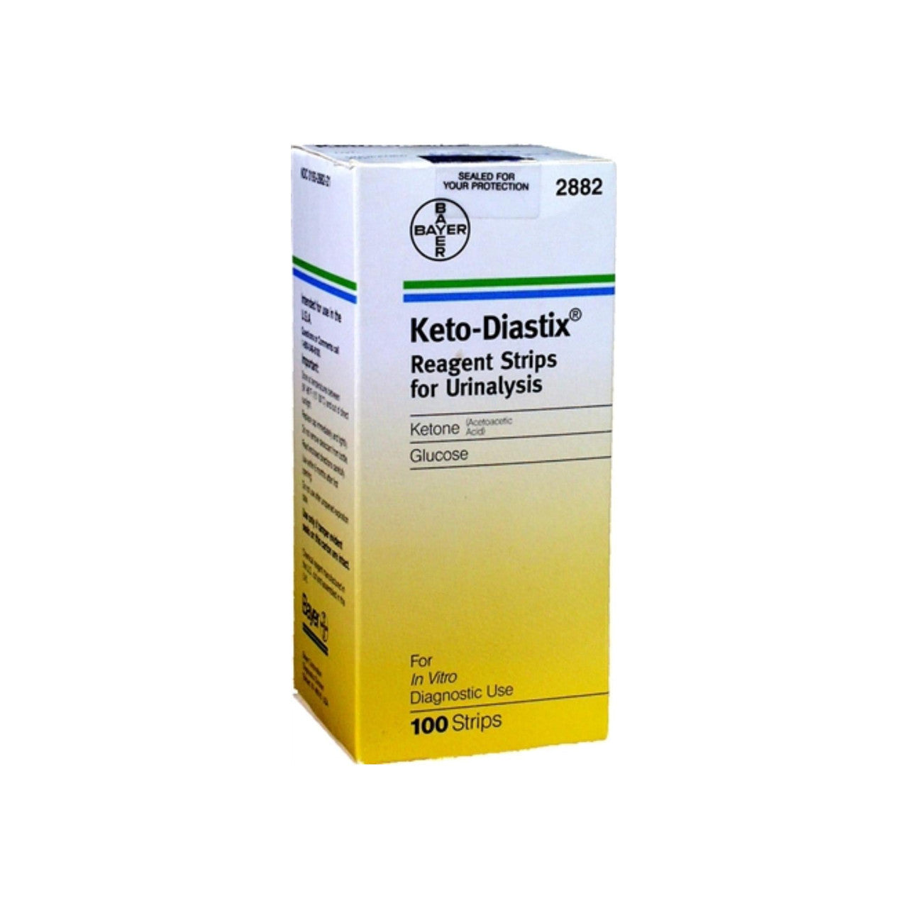 Blood glucose test strips from Pasteur Pharmacy's Keto-Diastix reagent strips for diabetes monitoring.