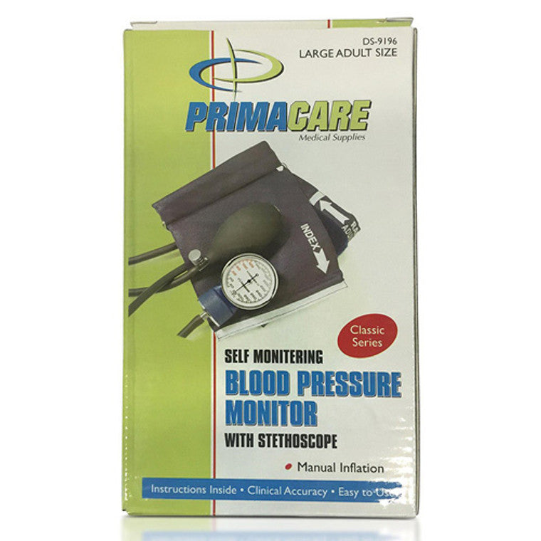 Large adult aneroid sphygmomanometer blood pressure monitor from Pasteur Pharmacy with cuff and manual gauge for self-measurement.