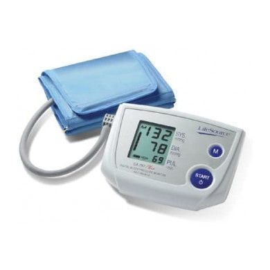LifeSource UA-767PVS-1Step auto-inflate blood pressure monitor with small cuff, displayed on a white background.
