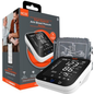MOBI Connect Smart Bluetooth Arm Blood Pressure Monitor showing digital display with cuff and Bluetooth connectivity.