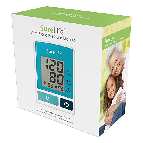 SureLife Blood Pressure Monitor with automatic cuff by Pasteur Pharmacy, showing digital display and cuff for accurate blood pressure readings.