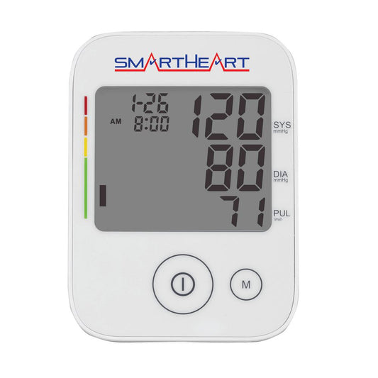 Veridian Healthcare SmartHeart automatic digital blood pressure monitor on arm showing display and cuff in use.