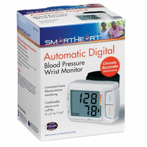 Veridian Healthcare Smartheart wrist digital blood pressure monitor showing a display with systolic and diastolic readings.