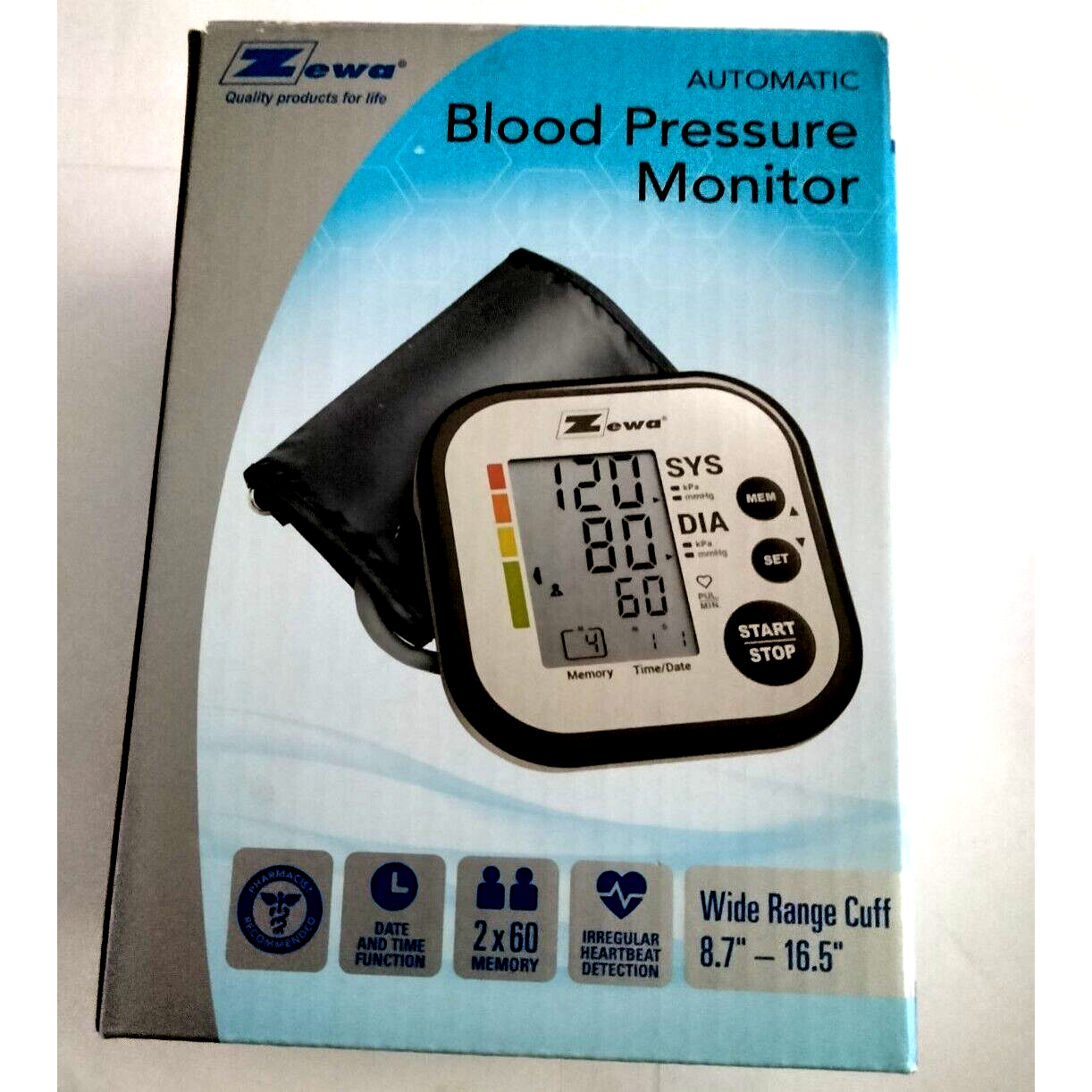 Zewa Automatic Blood Pressure Monitor with wide-range cuff, model UAM-710, used for accurate blood pressure readings.