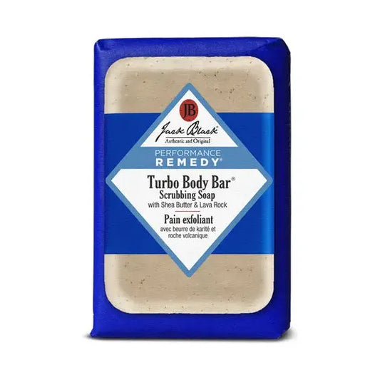Jack Black Turbo Body Bar Scrubbing Soap in 6oz, natural exfoliating body cleansing bar from Pasteur Pharmacy.