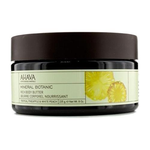Ahava Mineral Botanic Velvet Body Butter with tropical pineapple and white peach scent, 8 oz jar, moisturizing body cream.