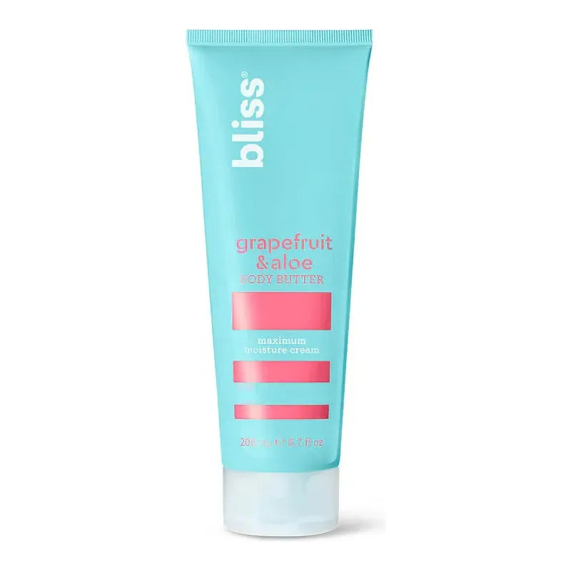 Bliss Blood Grapefruit and Aloe Body Butter in 200ml jar, creamy moisturizer with vibrant grapefruit and soothing aloe ingredients.