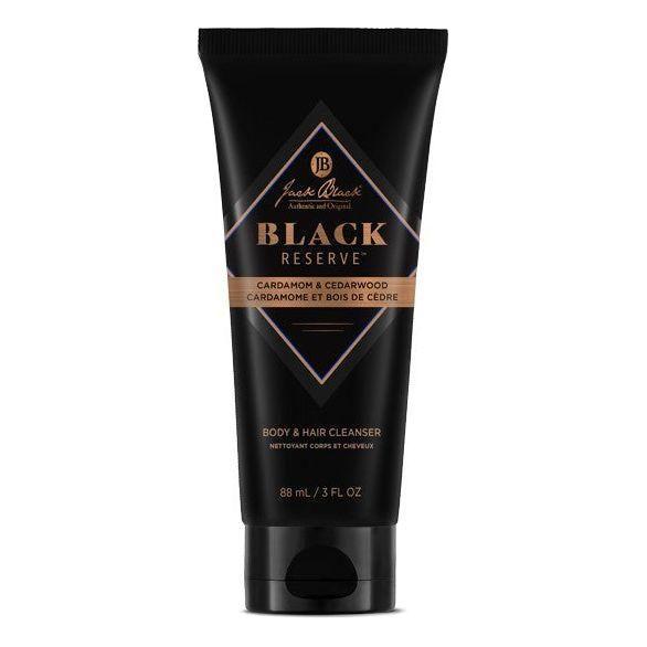 Jack Black Black Reserve Body & Hair Cleanser in 3 oz bottle showing the product label and packaging.