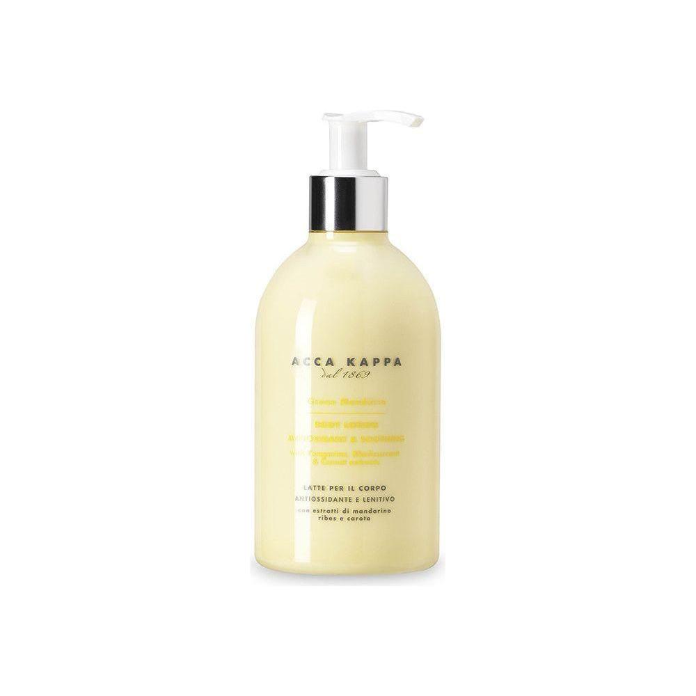 Acca Kappa Green Mandarin body lotion in 300ml bottle, featuring fresh citrus scent and smooth moisturizing formula.