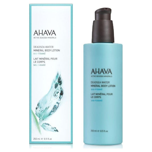 Ahava Dead Sea Water Mineral Body Lotion in an 8.5 oz bottle, featuring a sea-kissed formula for nourishing skin.