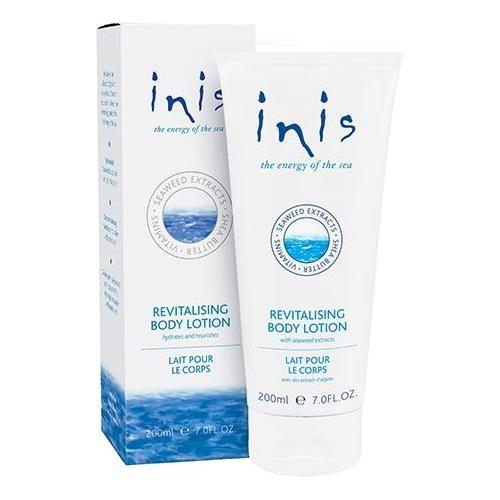 Inis Revitalising Body Lotion by Pasteur Pharmacy in 200ml bottle, creamy texture, smooth application on skin.