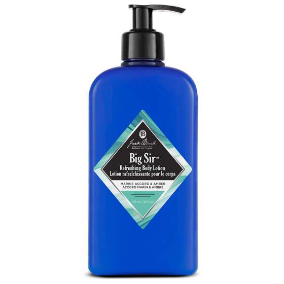 Jack Black Big Sir refreshing body lotion in 16 oz bottle, moisturizing and revitalizing for smooth skin.