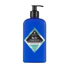 Jack Black Big Sir refreshing body lotion in 3 oz container, moisturizing and revitalizing for skin care.