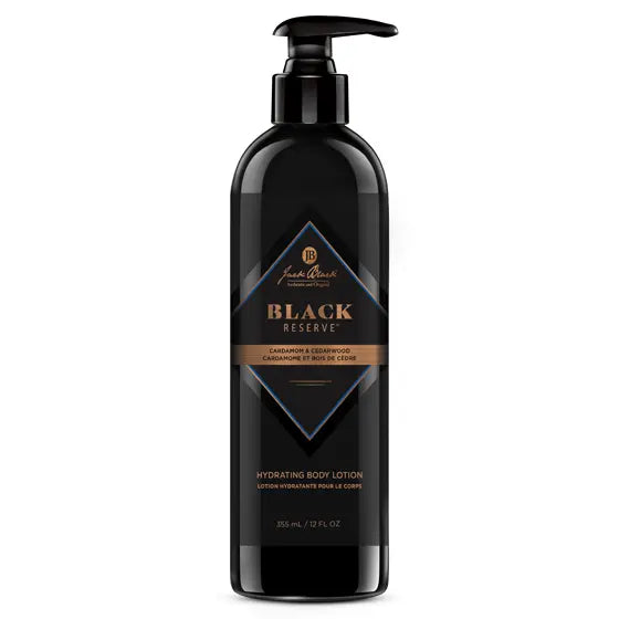 Jack Black Black Reserve Hydrating Body Lotion in 3 oz bottle, moisturizing lotion for soft, smooth skin.