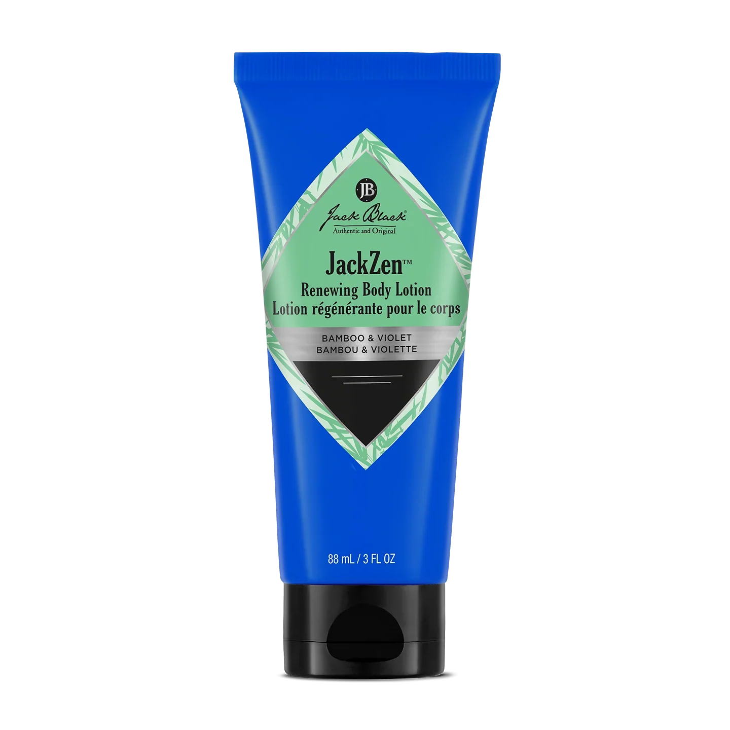 Jack Black JackZen renewing body lotion in a 3 oz bottle, featuring a sleek design and natural ingredients for nourishing skin.