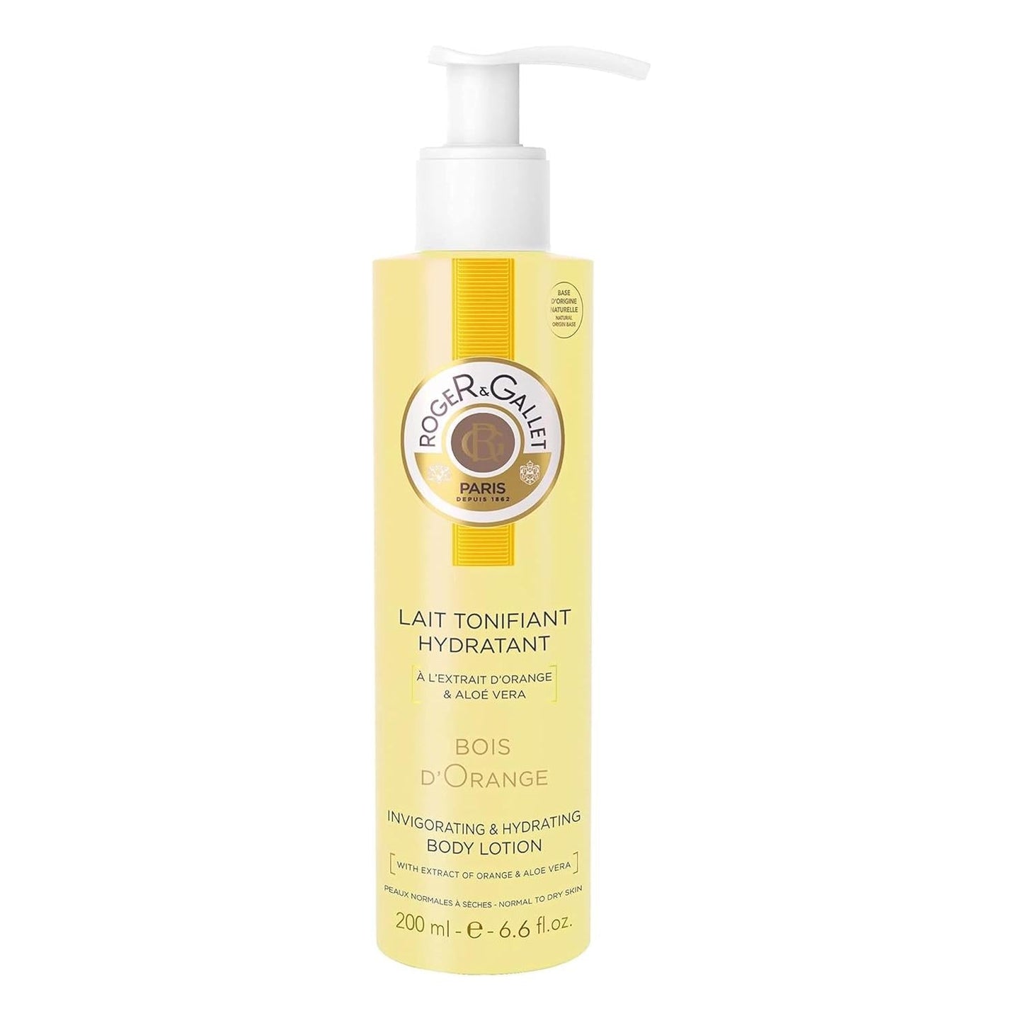 Roger & Gallet Bois d' Orange invigorating and hydrating body lotion in a 200ml bottle with orange and floral scent.