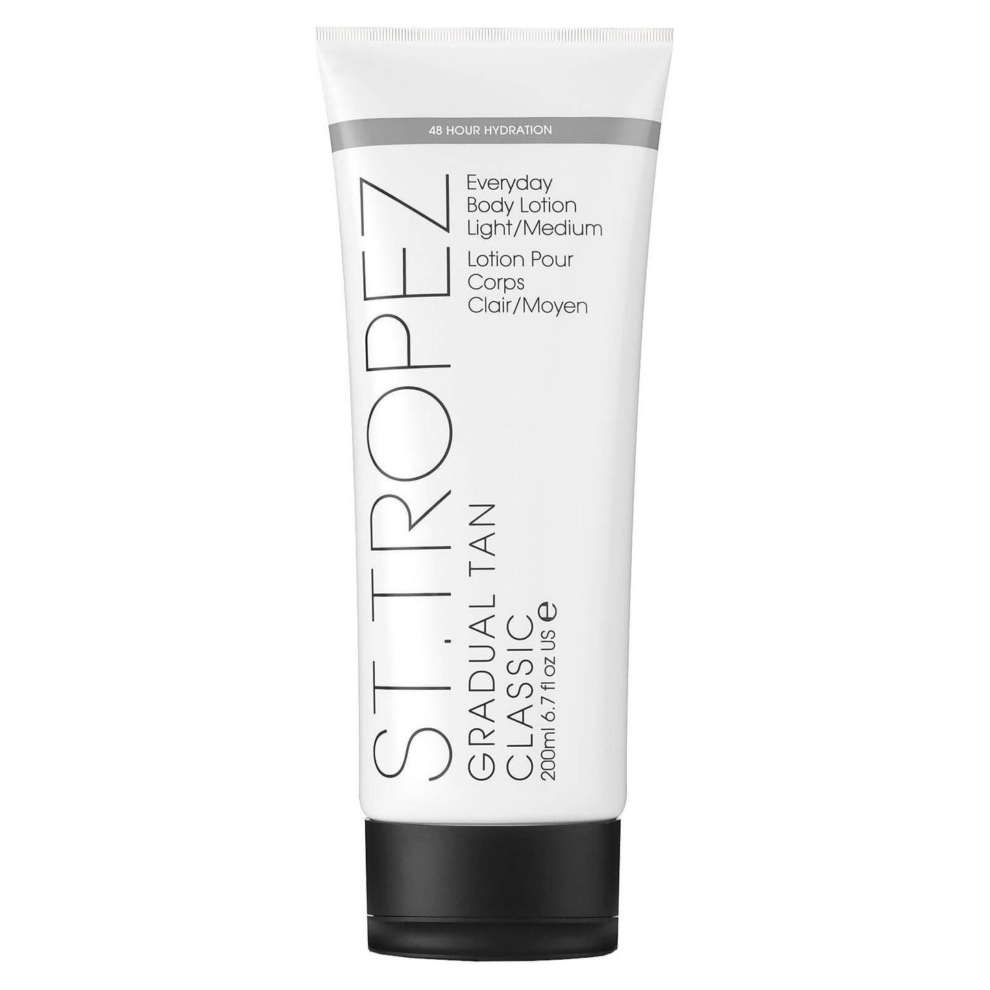 St. Tropez Gradual Tan Body Lotion in Light/Medium by Pasteur Pharmacy, 6.7 oz, showing the lotion bottle with product label.