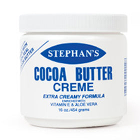 Pasteur Pharmacy Stephan's Cocoa Butter Creme body lotion in a 16 oz jar, smooth and moisturizing for skin care.