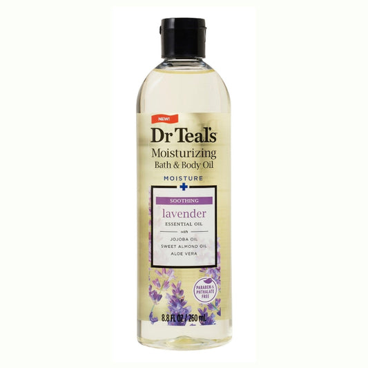 Pasteur Pharmacy Dr Teal's lavender body and bath oil, 8.8 oz, soothing massage oil for relaxation and sleep.