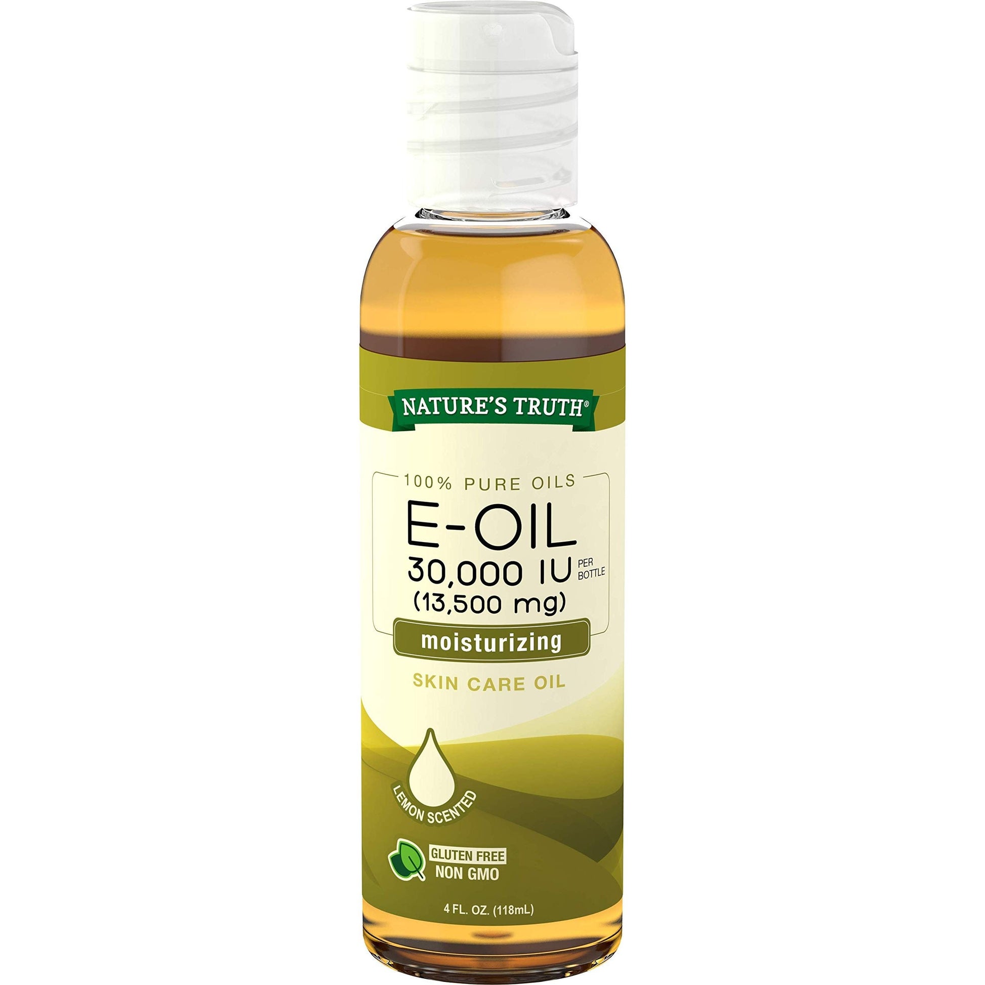 Nature's Truth Lemon Scented E-Oil Skin Care Body Oil, 4 oz, natural citrus-infused moisturizing oil with 30,000 IU.