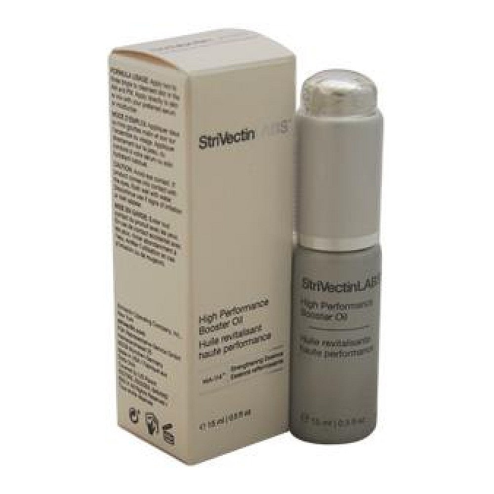 StriVectin LABS High Performance Booster Body Oil in 0.5 fl oz bottle, featuring a sleek container with a pump dispenser.