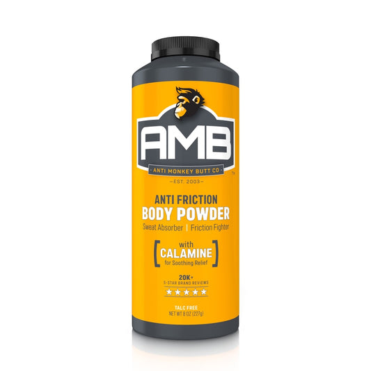 Pasteur Pharmacy Anti Monkey Butt Friction Body Powder in 8 oz container, smooth powder for skin comfort and chafing prevention.