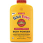 Gold Bond Medicated Original Strength Body Powder in 10 oz container, featuring a white and gold packaging for soothing skin care.