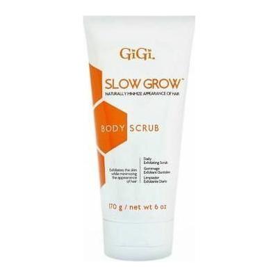 Gigi Slow Grow Body Scrub by Pasteur Pharmacy in a 6 oz jar, featuring exfoliating texture for smooth skin.