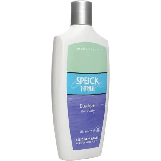Speick Thermal Silicea + Alge Hair & Body Shower Gel in 250ml bottle, featuring natural ingredients and a clear label.