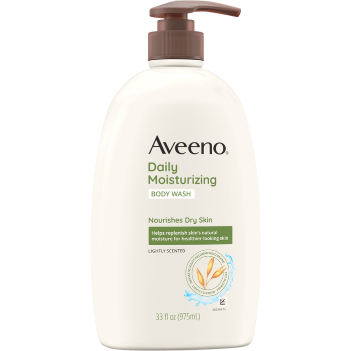 Aveeno Daily Moisturizing Lightly Scented Body Wash in 12 Fl Oz bottle, gentle formula for soft, refreshed skin