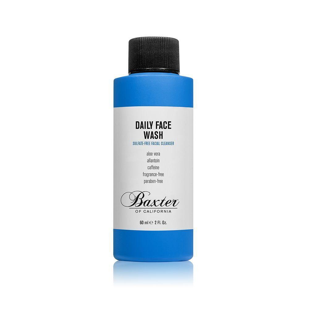 Baxter of California Daily Face Wash body wash in a clear bottle with a pump dispenser, suitable for daily cleansing.