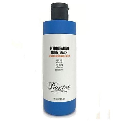 Baxter Of California Invigorating Body Wash in 8 oz bottle with citrus and herbal musk scent, displayed with fresh citrus and herbs