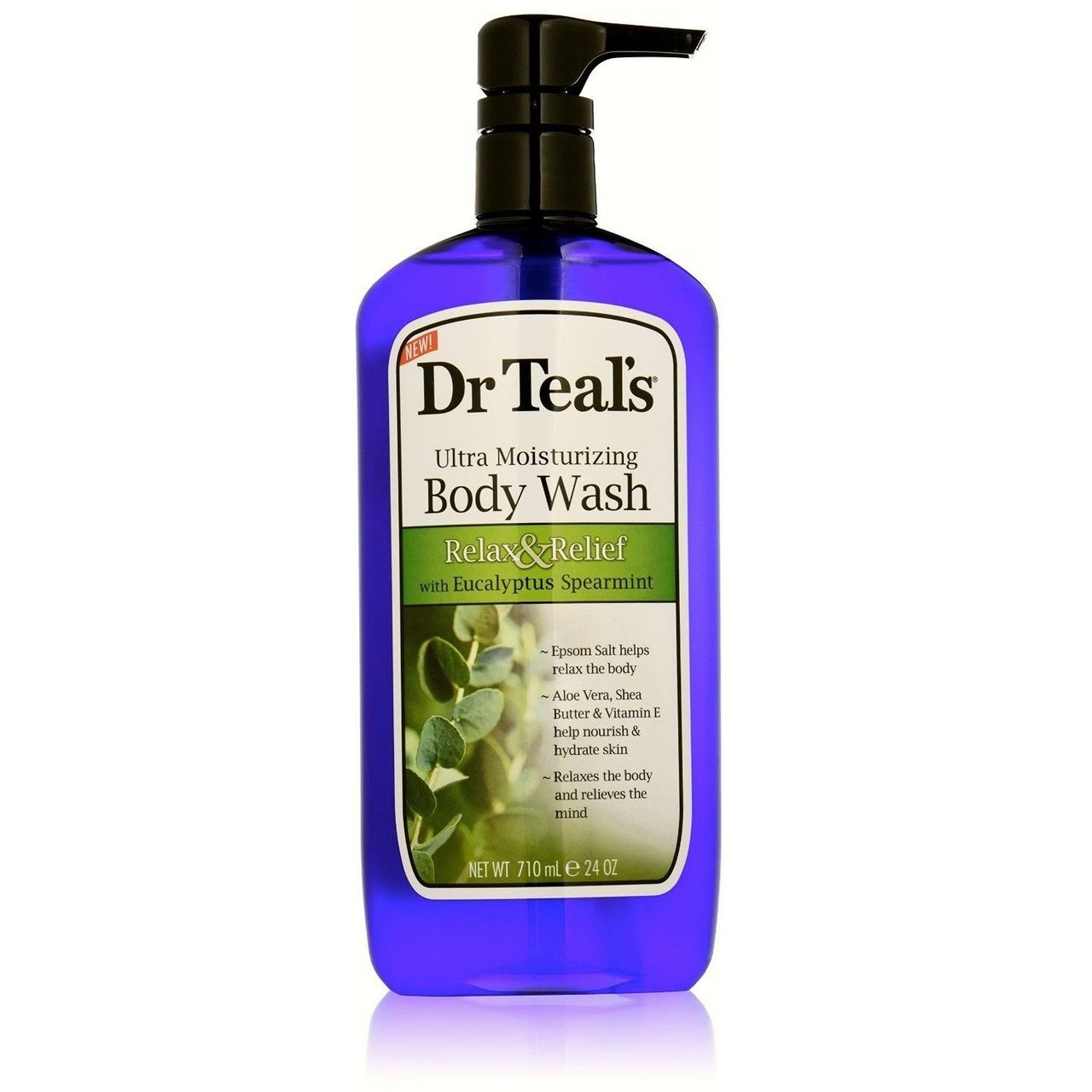 Dr Teal's Relax & Relief Ultra Moisturizing Body Wash in 24 oz bottle, featuring soothing ingredients and gentle cleansing.
