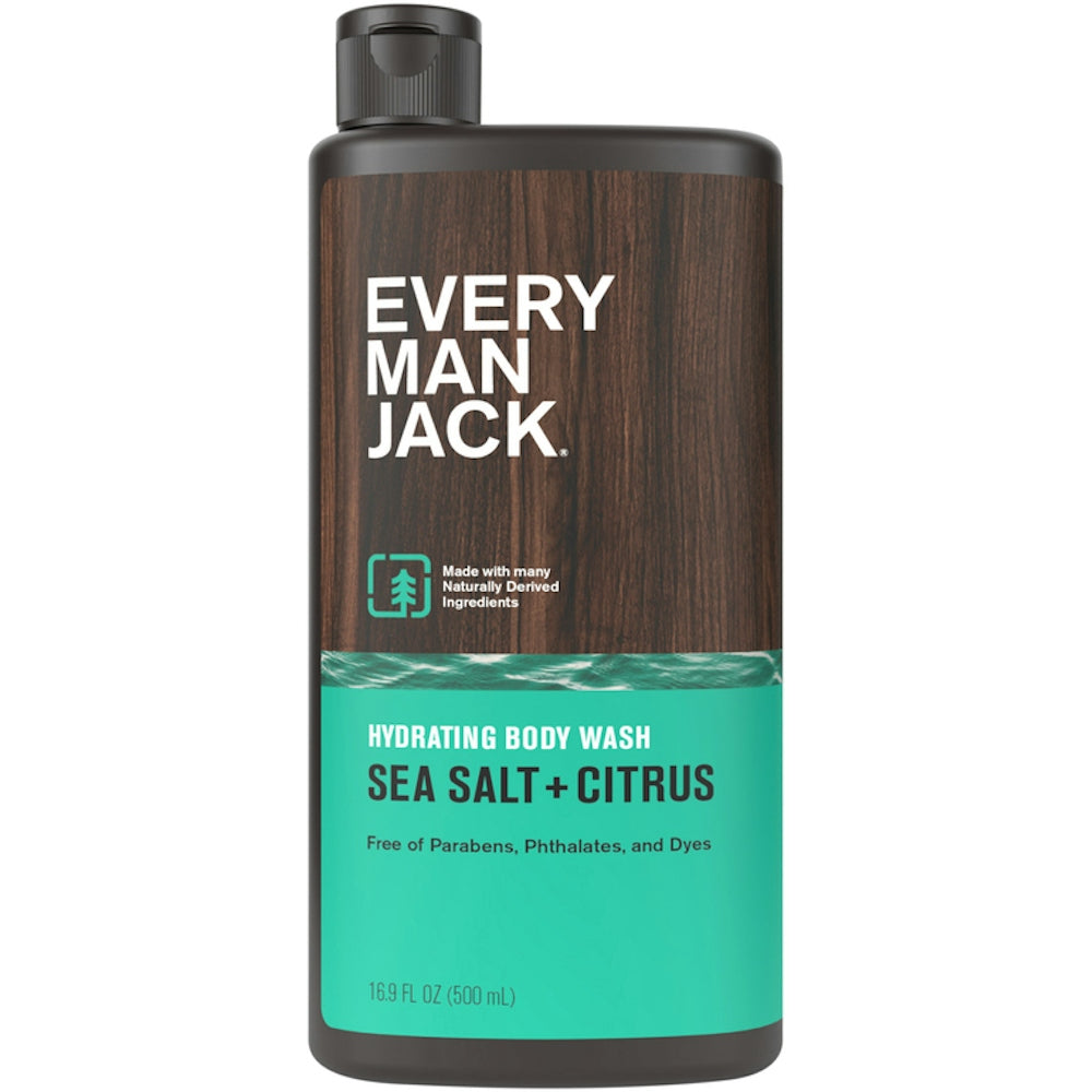 Every Man Jack Hydrating Sea Salt + Citrus Body Wash in a 16.9 fl oz bottle, featuring citrus and sea salt ingredients.