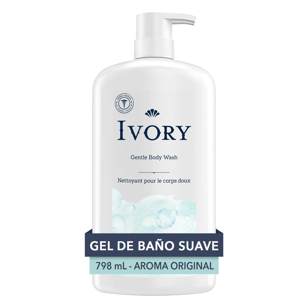 Ivory Body Wash Original in a pump bottle, gentle cleanser with a smooth, creamy texture for soft, clean skin.
