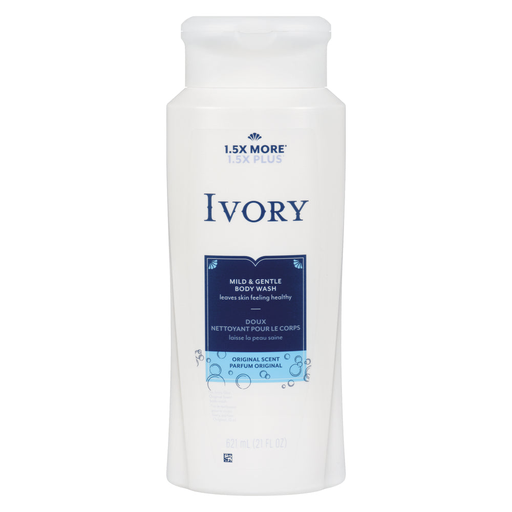 Ivory Mild & Gentle Body Wash by Pasteur Pharmacy in 21 oz bottle, showing the creamy liquid and label with original scent.