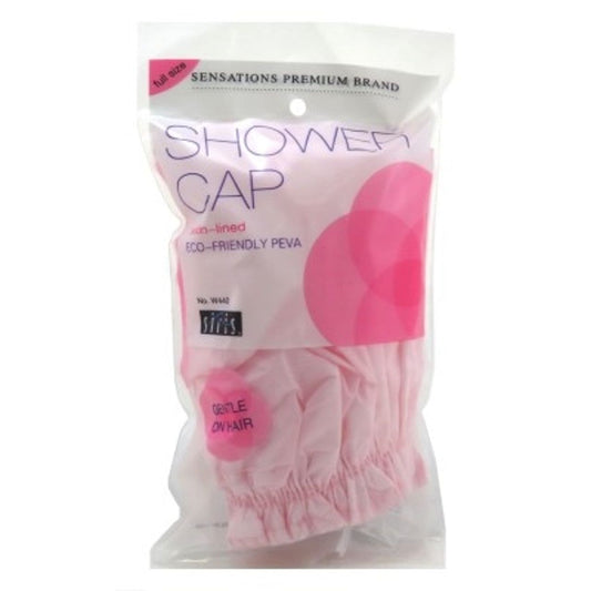 Siris Satin Lined Vinyl Shower Cap by Pasteur Pharmacy, full size, with satin lining and durable vinyl exterior, designed for shower use.