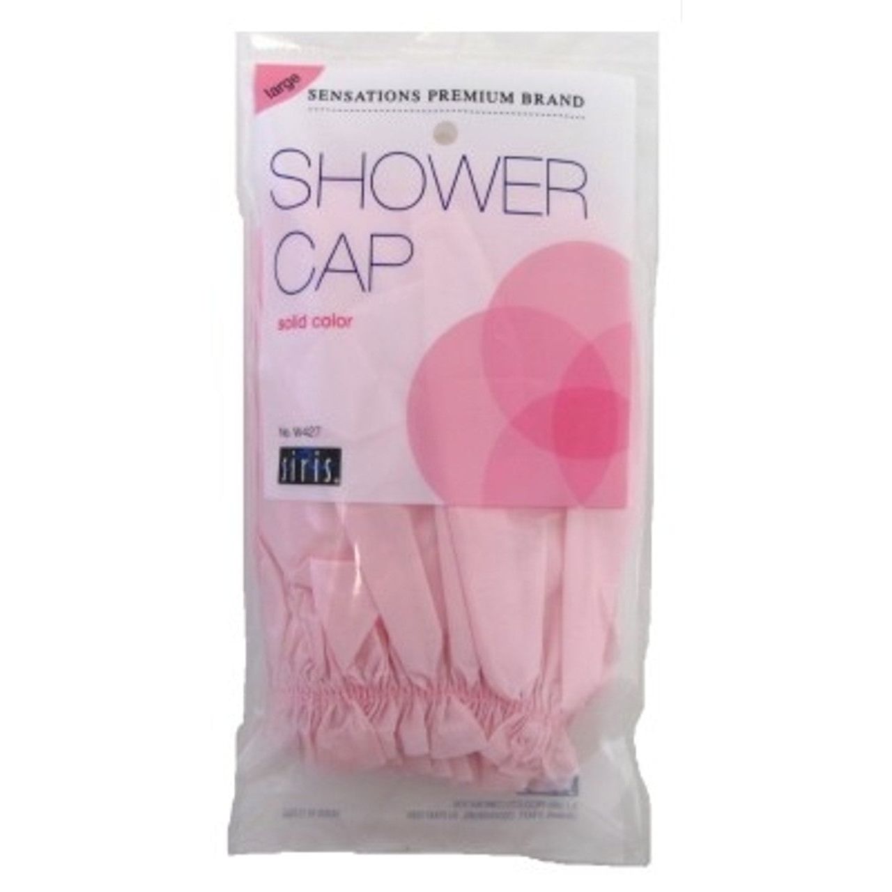 Large Siris Solid Vinyl Shower Cap in assorted colors, designed for comfortable body wash and hair protection.