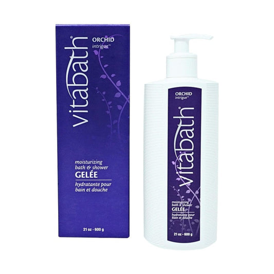 Pasteur Pharmacy Vitabath Orchid Intrigue moisturizing body wash, botanical skin-softening gel, 21 oz, cruelty-free, hydrating and soothing.