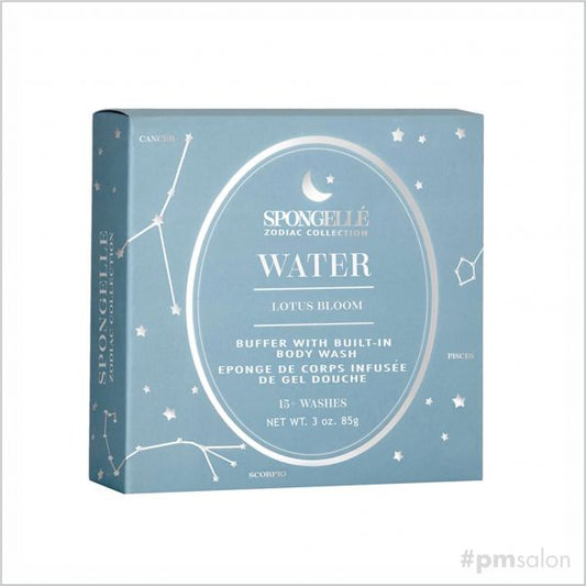 Spongellé Water Lotus Bloom Buffer with Built-In Body Wash, 85g, a body wash infused buffer for gentle cleansing and exfoliation.