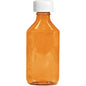 Plastic amber bottle, 12 oz, by Pasteur Pharmacy, shown in a pack of 100 for storing liquids or pharmaceuticals.